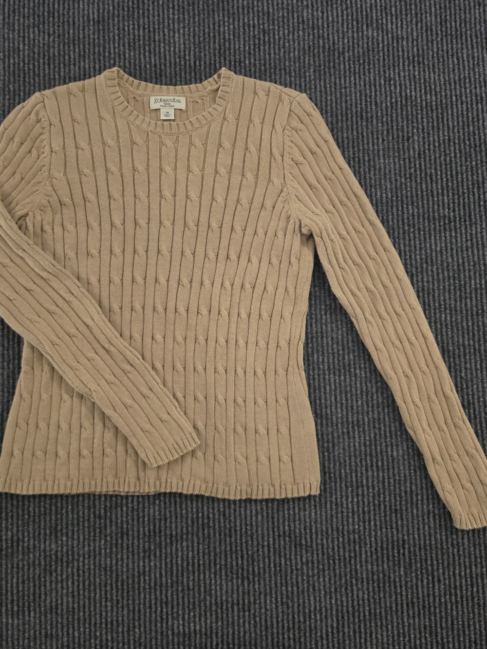 St. John's Bay Women's Tan Cable Knit Crewneck Sweater